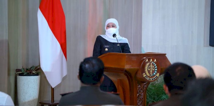 Gubernur Jawa Timur Khofifah Indar Parawansa saat hadiri peluncuran aplikasi terintegrasi Kejati Jatim/Ist