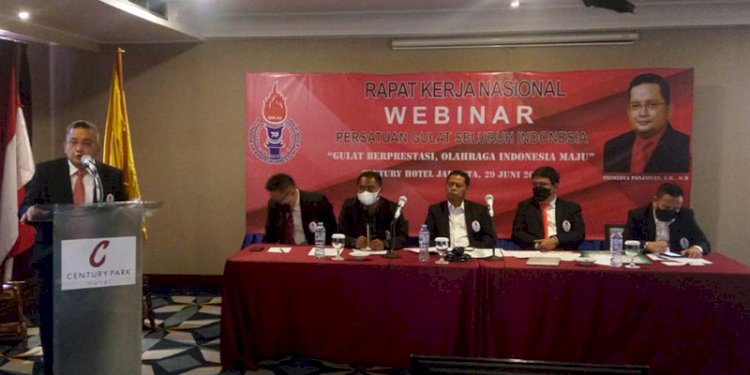 Ketua Umum PP PGSI, Trimedya Panjaitan, saat membuka Rakernas ke-3 PP PGSI periode 2018-2022 di Hotel Century Park, Jakarta, Rabu (29/6)/Ist