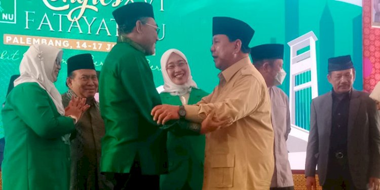 Prabowo Subianto saat menghadiri Kongres XVI Fatayat Nahdlatul Ulama (NU) di Jakabaring Sport City, Palembang, Sumatera Selatan, Jumat (15/7)/Ist