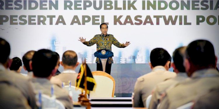 Presiden Joko Widodo saat menyampaikan pidato di acara Apel Kasatwil Polri di Bali beberapa waktu lalu/Net