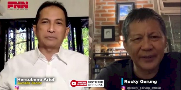 Pengamat politik Rocky Gerung saat berbincang dengan wartawan senior, Hersubeno Arief dalam video yang diunggah di kanal YouTube Rocky Gerung Official/Net