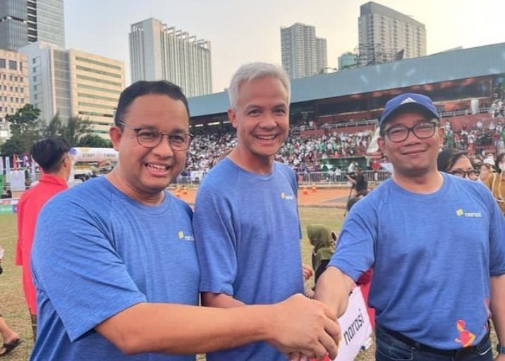 Kebersamaan Anies Baswedan, Ganjar Pranowo dan Ridwan Kamil saat mengikuti lomba Agustusan/Ist