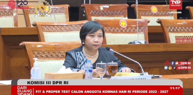  Anis Hidayah saat menjalani fit and proper test di ruang Komisi III Gedung DPR, Jakarta/Repro