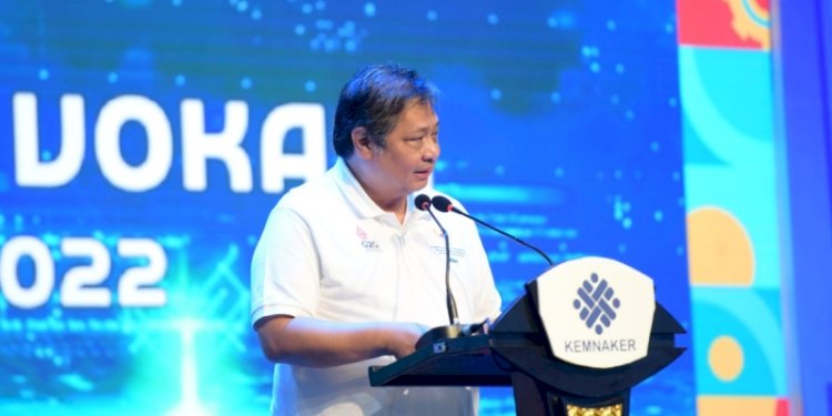 Menko Perekonomian, Airlangga Hartarto dalam Festival Pelatihan Vokasi Nasional dan Job Fair Nasional 2022 Kemnaker, Jakarta/Ist