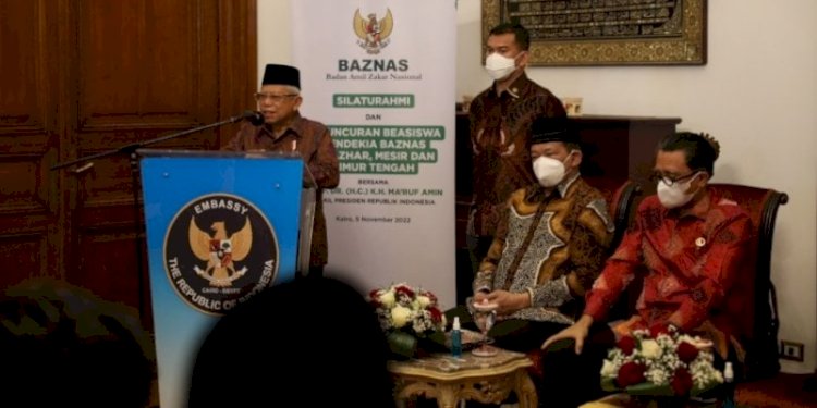 Wakil Presiden RI, Ma'ruf Amin meluncurkan Beasiswa Cendekia Baznas (BCB) Al Azhar angkatan ke-3 Tahun 2022, di Kedubes RI yang berada di Kairo, Mesir/Ist