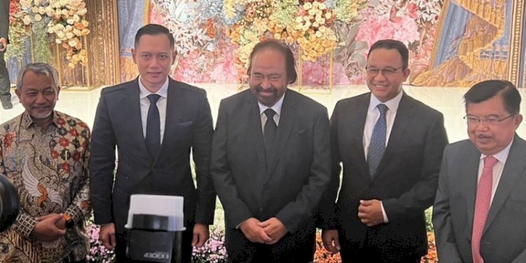 AHY dalam satu pertemuan dengan Anies Baswedan, Surya Paloh, Jusuf Kalla dan Ahmad Syaikhu/Net