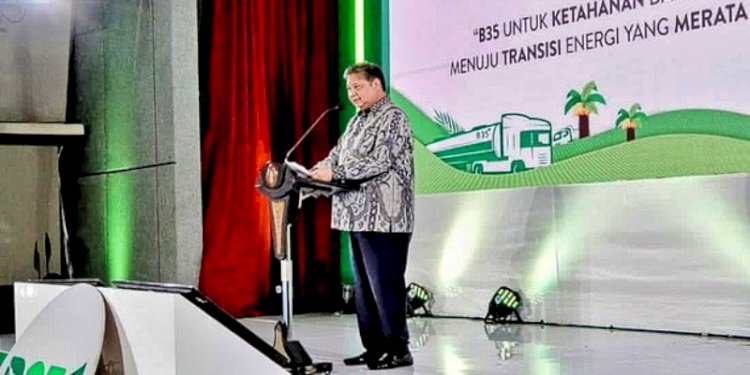 Menteri Koordinator Bidang Perekonomian Airlangga Hartarto saat menjadi pembicara dalam acara "Talkshow Energy Corner Special: Implementasi Mandatori Biodiesel B35"/Ist