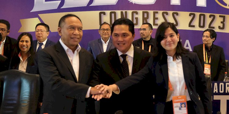Erick Thohir, Zainudin Amali dan Ratu Tisha Destria. (net)