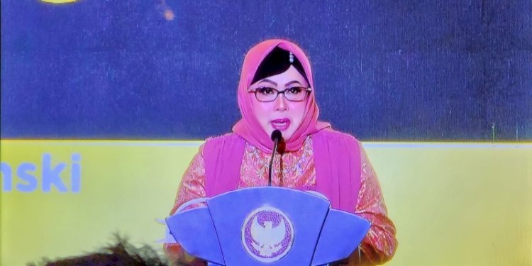 Putri kedua Wakil Presiden Maruf Amin, Siti Mamduhah saat memberi sambutan di ulang tahun ke-80 Maruf Amin di Kempinski Grand Ballroom, Jalan MH Thamrin, Jakarta Pusat/RMOL