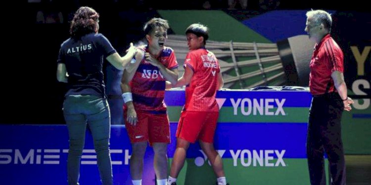 Cedera bahu yang dialami Apriyani membuat ganda putri Indonesia tak meraih gelar juara di Swiss Open 2023/Ist