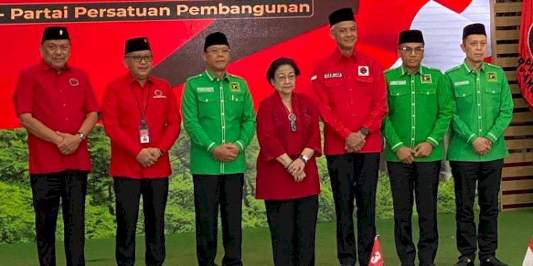 Megawati Soekarnoputri didampingi Ganjar Pranowo menerima rombongan DPP PPP, Minggu (30/4)/RMOL