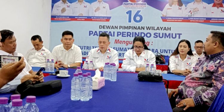  Ketua DPW Perindo Sumatera Utara Rudi Zulham Hasibuan memberikan keterangan pers bersama Pahala Sitorus/RMOLSumut