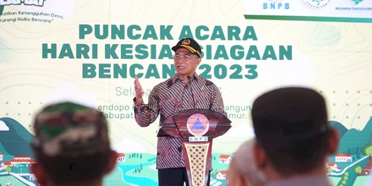 Menko PMK saat menghadiri puncak acara Hari Kesiapsiagaan Bencana (HKB) tahun 2023