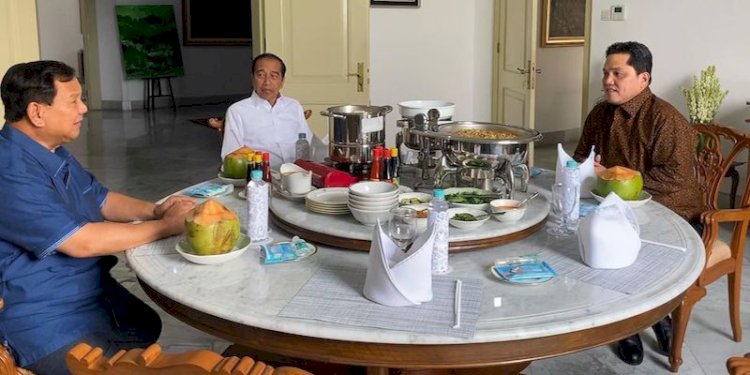 Pertemuan Menhan Prabowo Subianto dengan Presiden Joko Widodo dan Menteri BUMN Erick Thohir di Istana Bogor/Rep