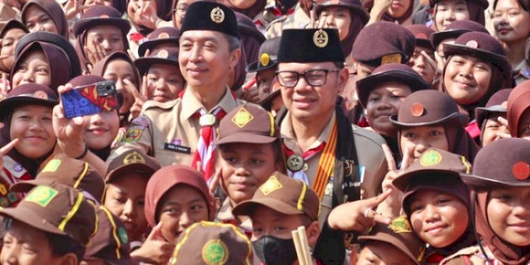 Walikota Bogor, Bima Arya dan Wakil Walikota Bogor Dedie Rachim saat hadir di Puncak Peringatan Hari Pramuka/RMOLJabar