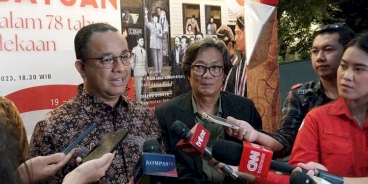 Bacapres Anies Baswedan saat menghadiri pembukaan pameran lukisan di Taman Ismail Marzuki, Jakarta Pusat, Sabtu malam (19/8)/Net