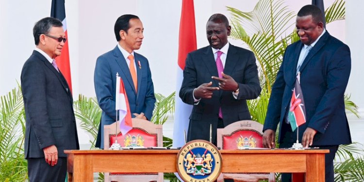 Presiden Jokowi bersama Presiden Republik Kenya William Ruto di State House, Nairobi, Republik Kenya, Senin (21/8)/Ist