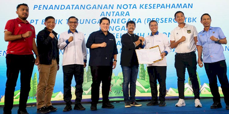 Ketua Umum PSSI, Erick Thohir mengapresiasi dukungan Bank BTN agar para atlet sepak bola nasional bisa mendapatkan rumah impian mereka/Ist