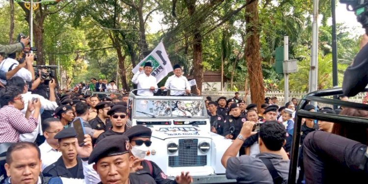 Pasangaan Capres-Cawapres, Anies Baswedan-Muhaimin Iskandar menuju Gedung KPU, Jakarta, Kamis (19/10)/RMOL