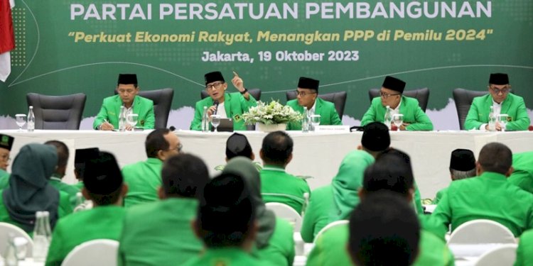 Sandiaga Uno saat Rapat Pimpinan Nasional (Rapimnas) VIII PPP dengan tema "Perkuat Ekonomi Rakyat, Menangkan PPP di Pemilu 2024" di Hotel Mercure Ancol, Jakarta/Ist