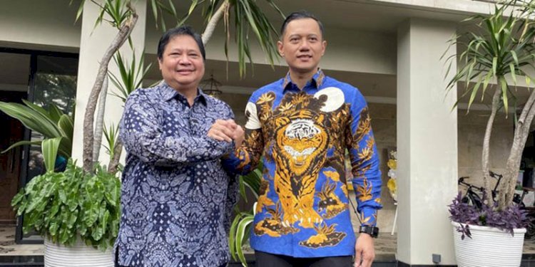 Ketua Umum Partai Golkar Airlangga Hartarto dan Ketua Umum Partai Demokrat Agus Harimurti Yudhoyono/Net