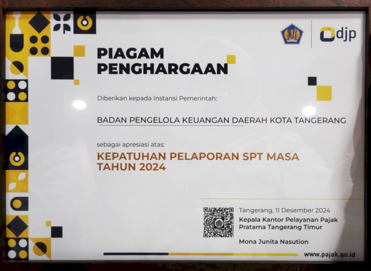 Penghargaan Kepatuhan Lapor SPT BPKD Kota Tangerang 